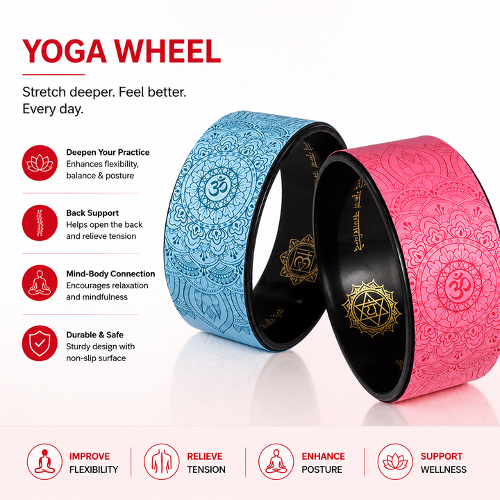 Premium 12.2 Inch Yoga Wheel Back Pain Relief Myofascial Release Spine Support Wheel Durable PU Rubber 200kg Capacity Flexibility Training Yoga Prop