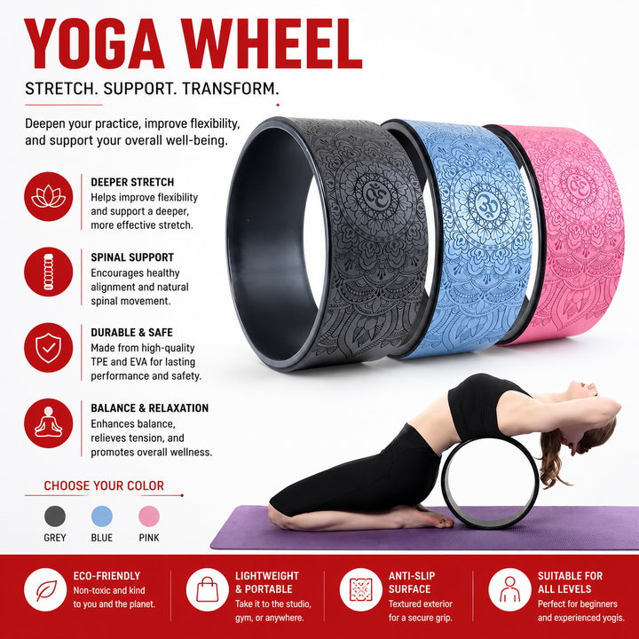 Premium 12.2 Inch Yoga Wheel Back Pain Relief Myofascial Release Spine Support Wheel Durable PU Rubber 200kg Capacity Flexibility Training Yoga Prop