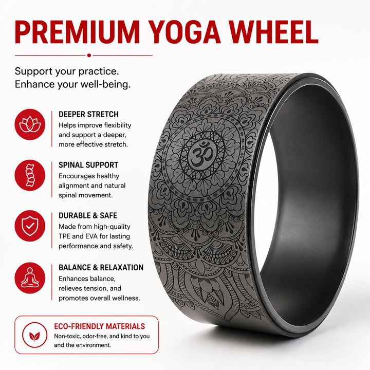 Premium 12.2 Inch Yoga Wheel Back Pain Relief Myofascial Release Spine Support Wheel Durable PU Rubber 200kg Capacity Flexibility Training Yoga Prop