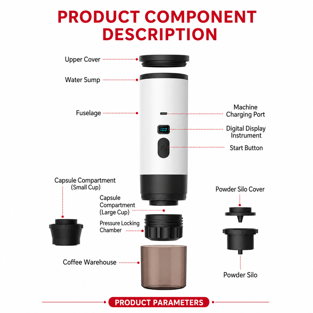 Premium 15 Bar Portable Espresso Machine Wireless Coffee Maker 3 in 1 Capsule Ground Self Heating Rechargeable Travel Espresso Coffee Maker