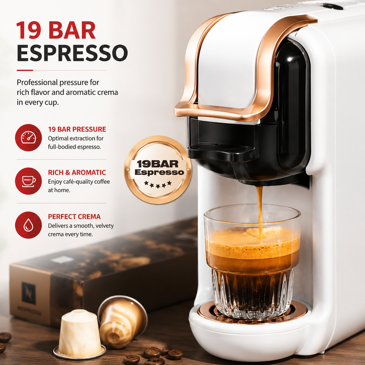 Premium 19 Bar Fully Automatic Italian Coffee Machine 1450W Espresso Maker Multi System Capsule Powder One Touch Coffee Brewer Home Office Use