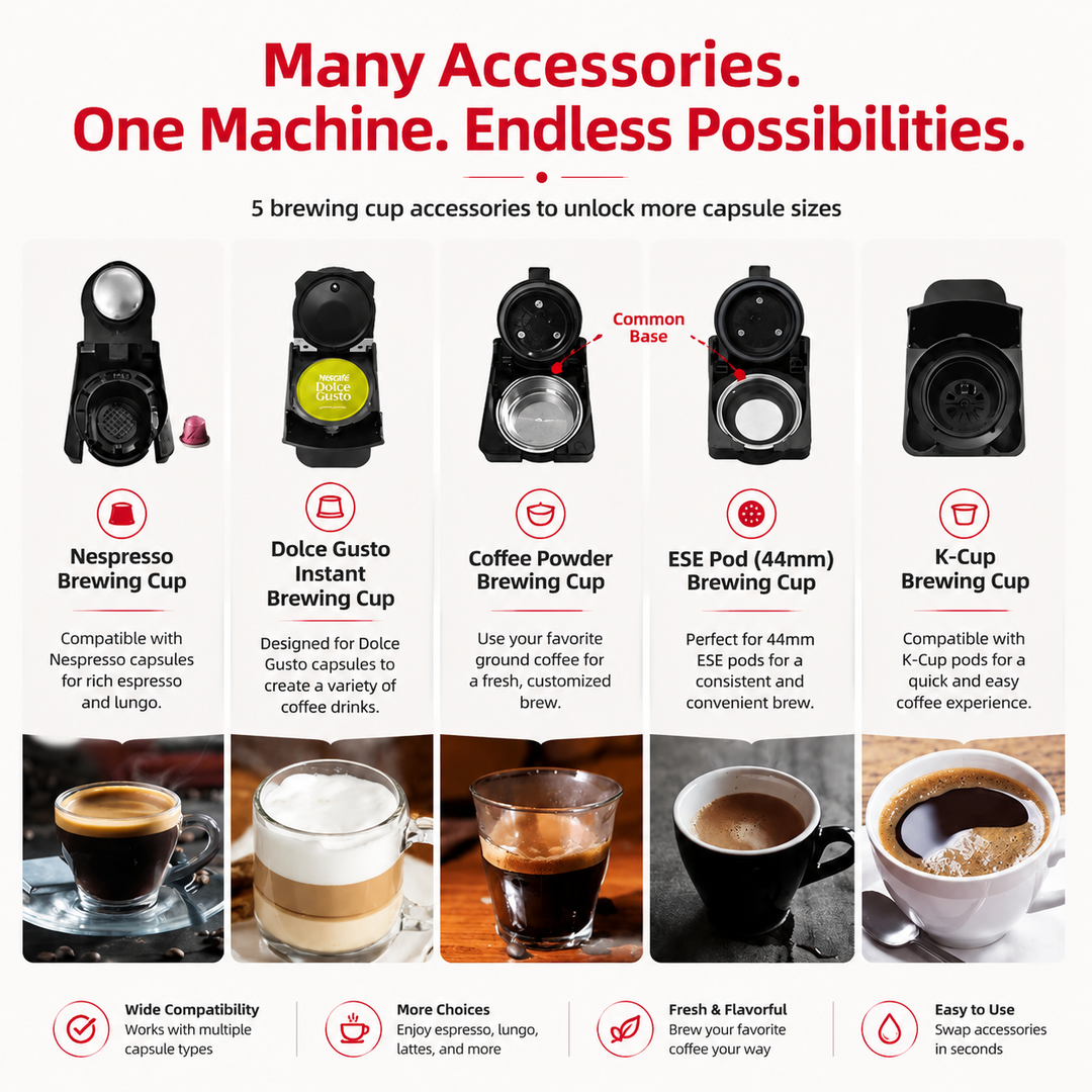 Premium 19 Bar Fully Automatic Italian Coffee Machine 1450W Espresso Maker Multi System Capsule Powder One Touch Coffee Brewer Home Office Use