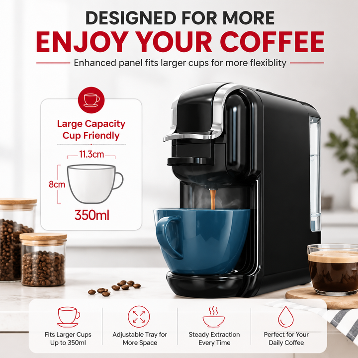 Premium 19 Bar Fully Automatic Italian Coffee Machine 1450W Espresso Maker Multi System Capsule Powder One Touch Coffee Brewer Home Office Use