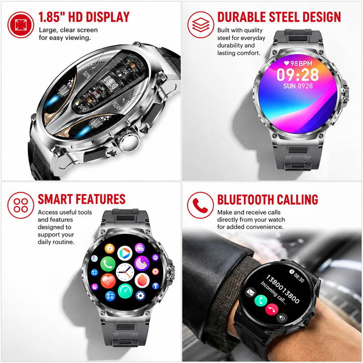 Premium 1.85-inch Ultra HD Smartwatch GPS Bluetooth Call Fitness Tracker 710mAh Battery Heart Rate SpO2 Sleep Monitor Sports Modes Android iOS Compatible Watch