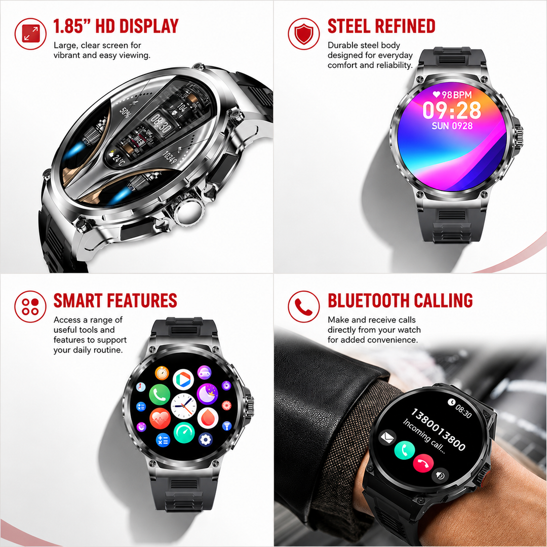 Premium 1.85-inch Ultra HD Smartwatch GPS Bluetooth Call Fitness Tracker 710mAh Battery Heart Rate SpO2 Sleep Monitor Sports Modes Android iOS Compatible Watch