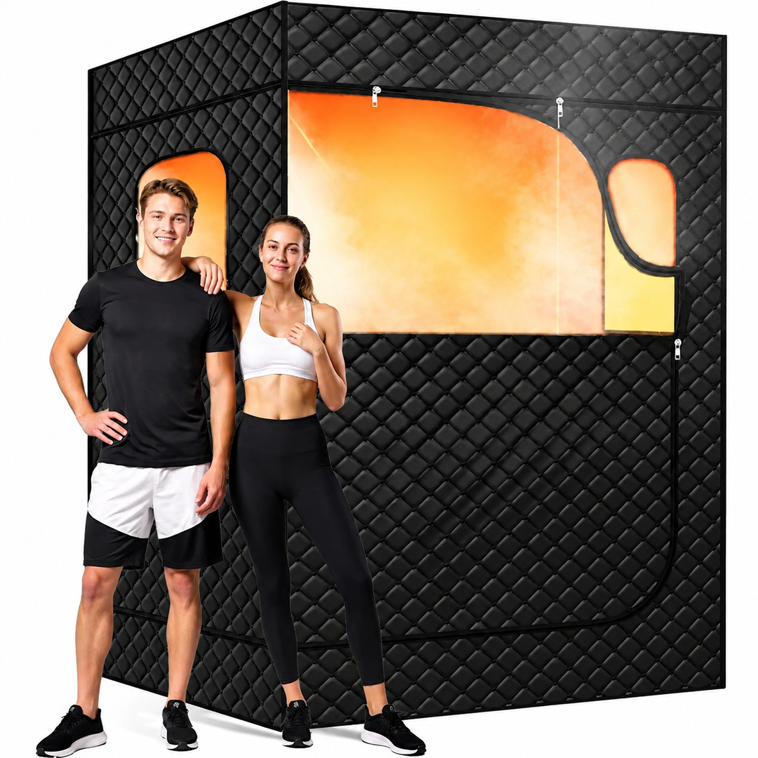 Premium 2 Person Portable Steam Sauna Tent Dual Generator 9 Level Control Foldable Home Spa Full Body Sauna Kit Indoor Steam Bath Relaxation