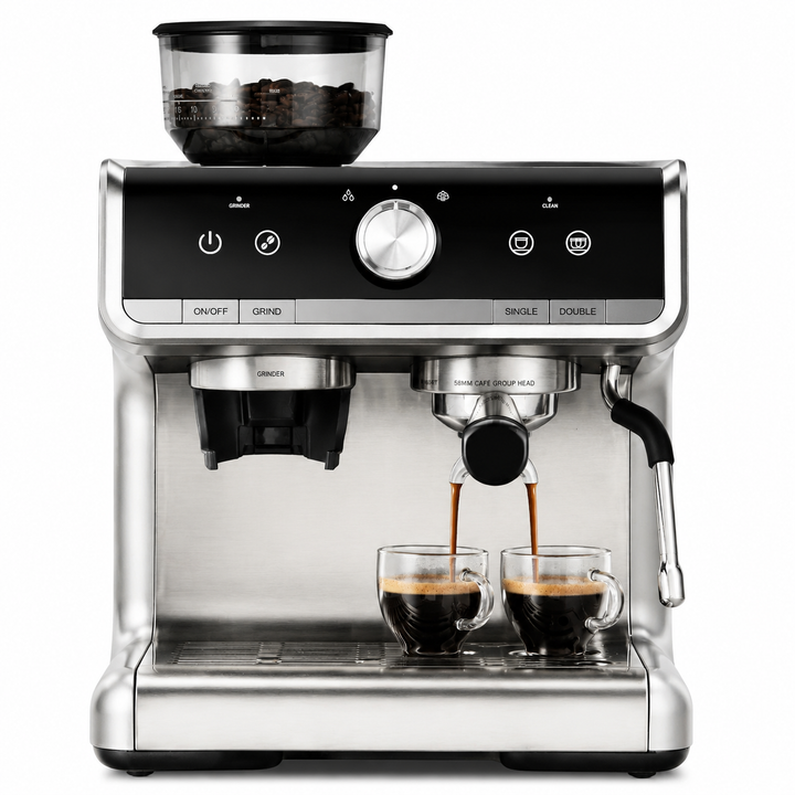 Premium 20 Bar Espresso Machine with Integrated Grinder 1450W Professional Barista Coffee Maker Conical Burr Grinder Steam Wand PID Temperature Control Home Use