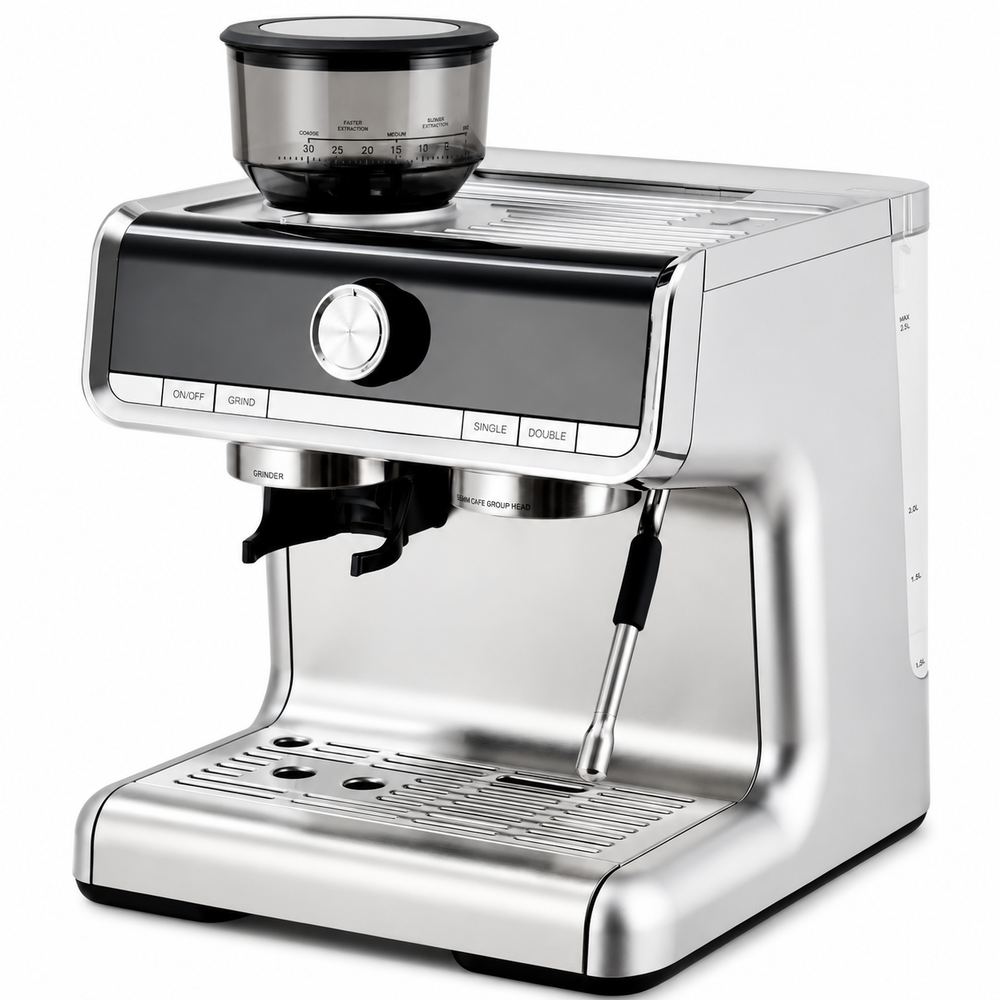 Premium 20 Bar Semi-Automatic Espresso Machine with Built-In Grinder 1450W Coffee Maker Conical Burr Grinder Steam Wand Espresso Latte Cappuccino Machine Home Use