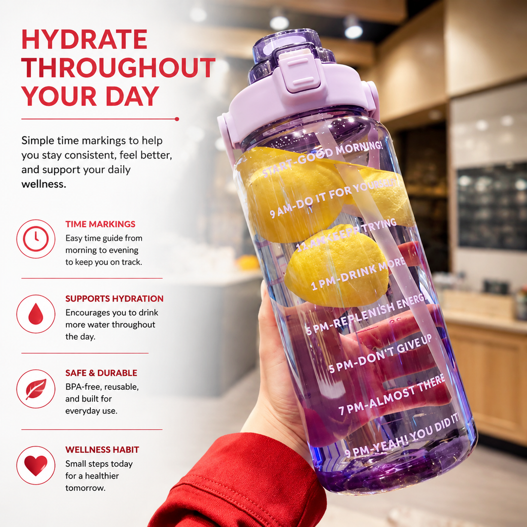 Premium 2L Motivational Water Bottle 68oz BPA Free Large Water Jug with Time Marker Straw Leakproof Gym Office Travel Hydration Tracker Sports Bottle