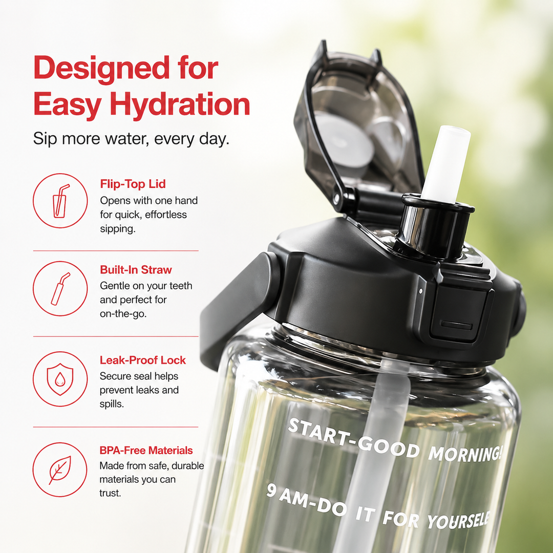 Premium 2L Motivational Water Bottle 68oz BPA Free Large Water Jug with Time Marker Straw Leakproof Gym Office Travel Hydration Tracker Sports Bottle