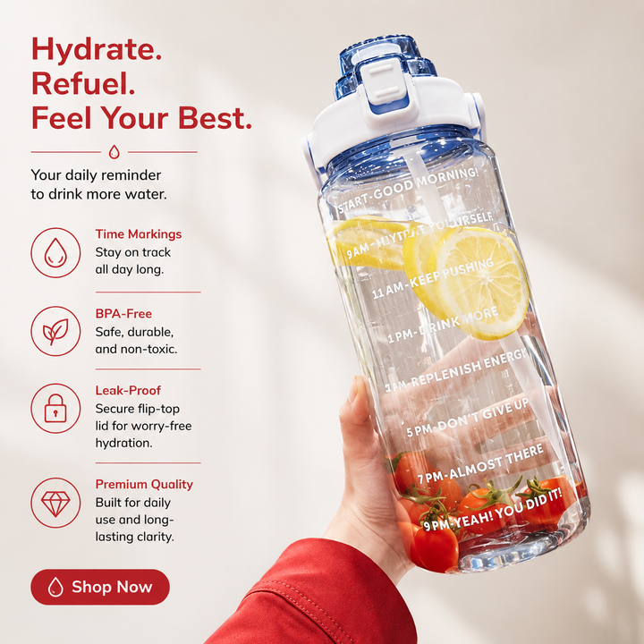 Premium 2L Motivational Water Bottle 68oz BPA Free Large Water Jug with Time Marker Straw Leakproof Gym Office Travel Hydration Tracker Sports Bottle