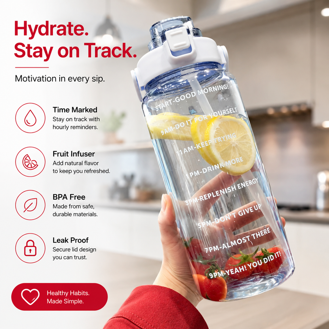 Premium 2L Motivational Water Bottle 68oz BPA Free Large Water Jug with Time Marker Straw Leakproof Gym Office Travel Hydration Tracker Sports Bottle
