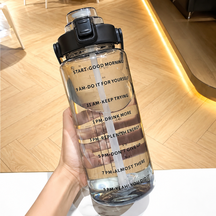 Premium 2L Motivational Water Bottle 68oz BPA Free Large Water Jug with Time Marker Straw Leakproof Gym Office Travel Hydration Tracker Sports Bottle