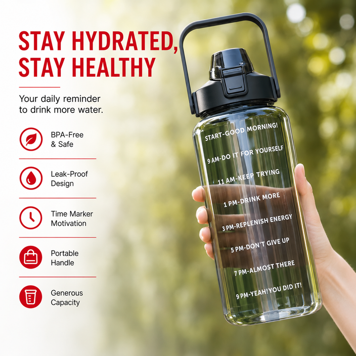 Premium 2L Motivational Water Bottle 68oz BPA Free Large Water Jug with Time Marker Straw Leakproof Gym Office Travel Hydration Tracker Sports Bottle