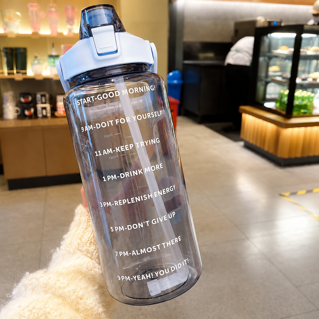 Premium 2L Motivational Water Bottle 68oz BPA Free Large Water Jug with Time Marker Straw Leakproof Gym Office Travel Hydration Tracker Sports Bottle