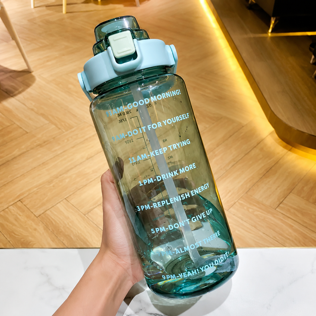 Premium 2L Motivational Water Bottle 68oz BPA Free Large Water Jug with Time Marker Straw Leakproof Gym Office Travel Hydration Tracker Sports Bottle