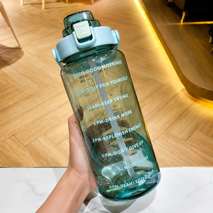 Premium 2L Motivational Water Bottle 68oz BPA Free Large Water Jug with Time Marker Straw Leakproof Gym Office Travel Hydration Tracker Sports Bottle