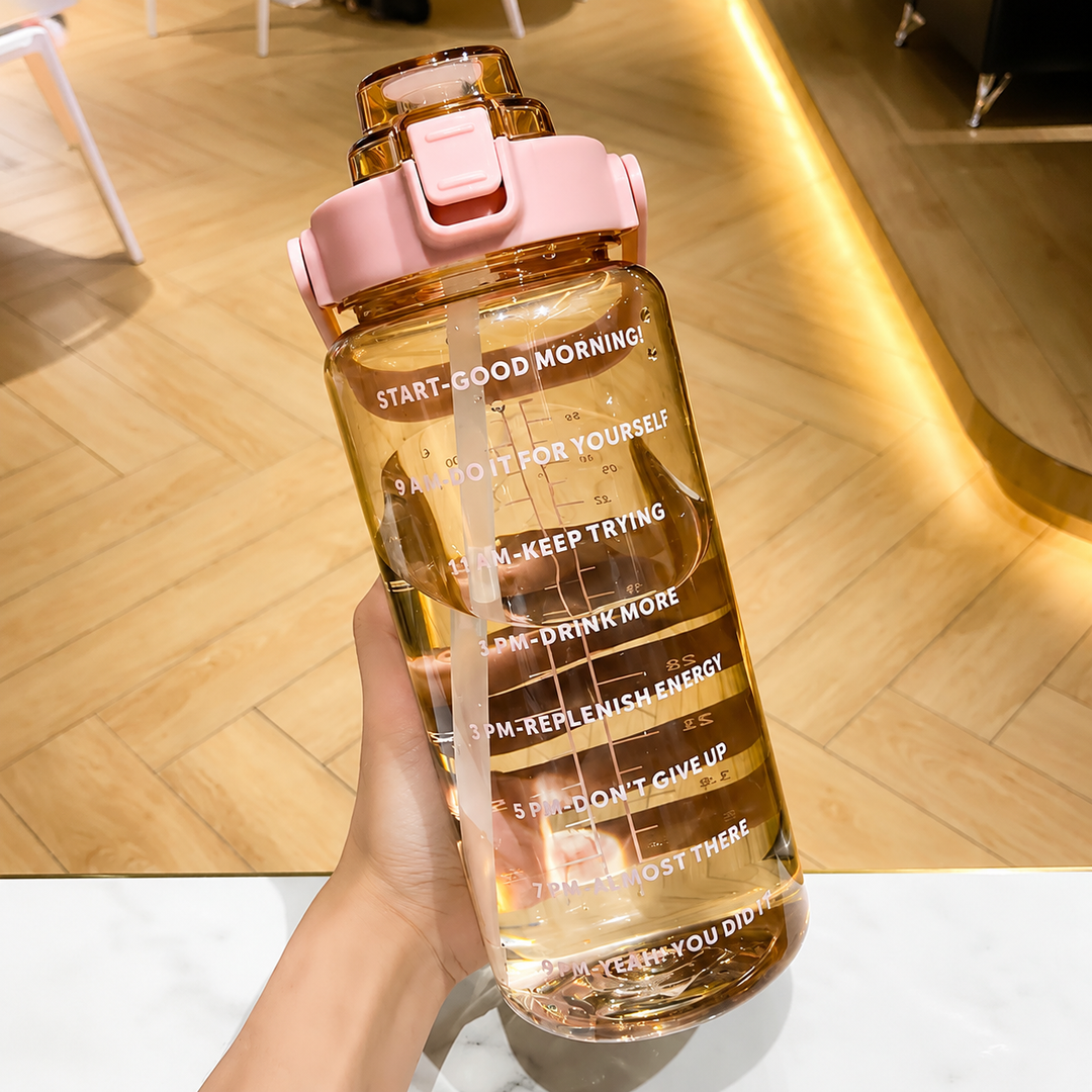 Premium 2L Motivational Water Bottle 68oz BPA Free Large Water Jug with Time Marker Straw Leakproof Gym Office Travel Hydration Tracker Sports Bottle
