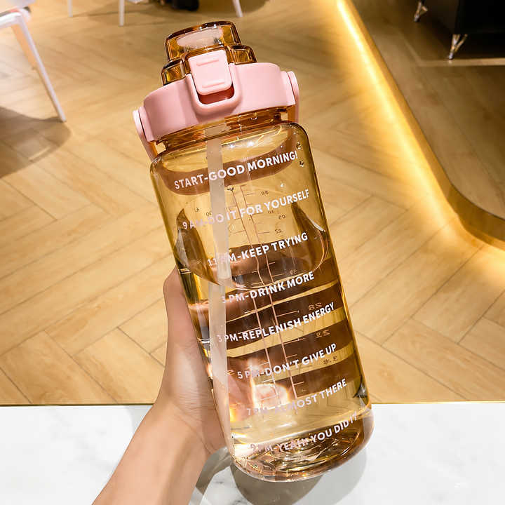 Premium 2L Motivational Water Bottle 68oz BPA Free Large Water Jug with Time Marker Straw Leakproof Gym Office Travel Hydration Tracker Sports Bottle