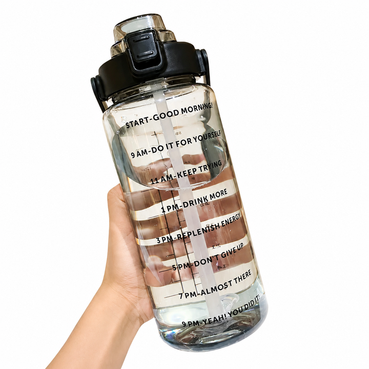 Premium 2L Motivational Water Bottle 68oz BPA Free Large Water Jug with Time Marker Straw Leakproof Gym Office Travel Hydration Tracker Sports Bottle