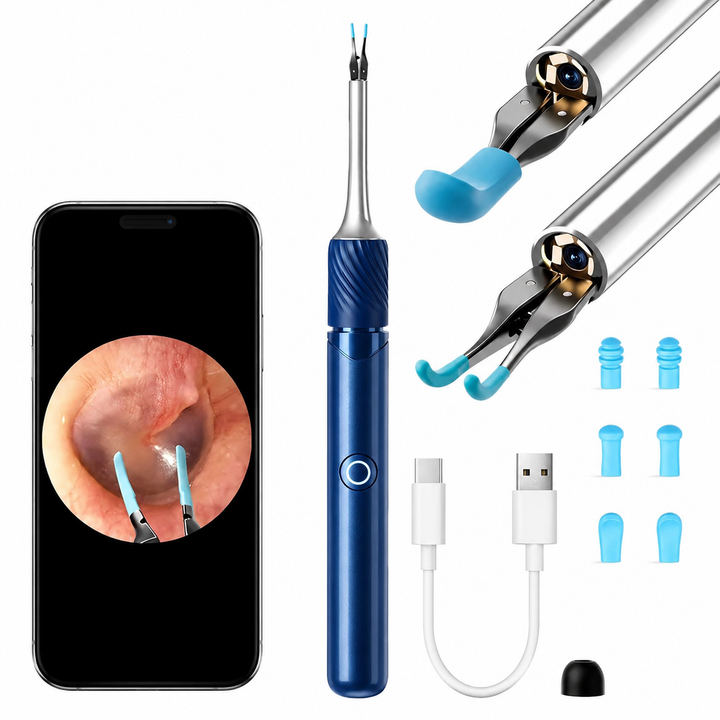 Premium 3-in-1 WiFi Visual Ear Cleaning Tool Camera Ear Pick Tweezers 12MP HD Endoscope Silicone Ear Spoon Rechargeable Smart Ear Cleaner Device