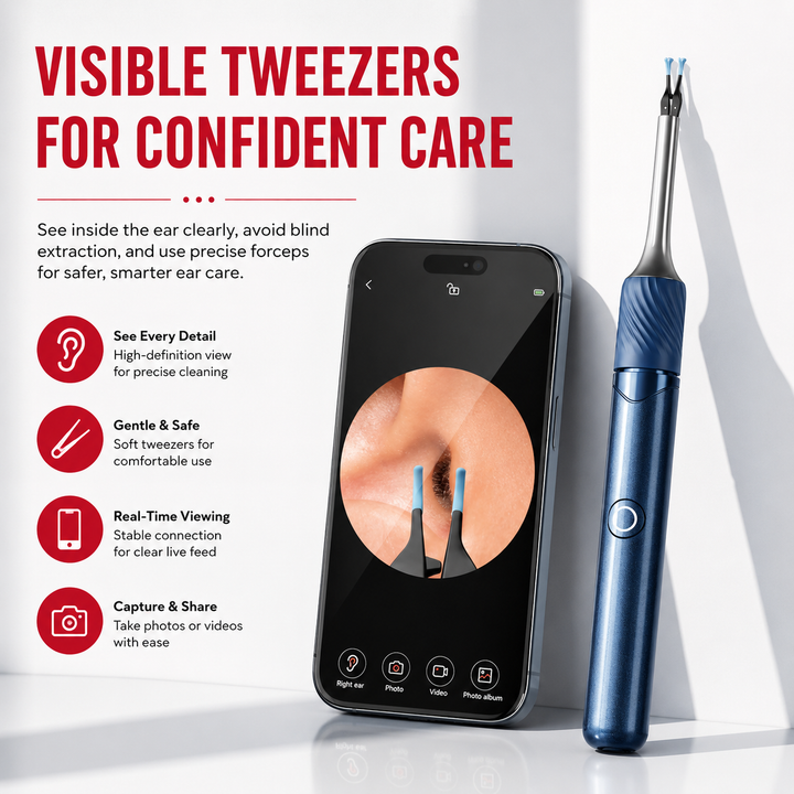 Premium 3-in-1 WiFi Visual Ear Cleaning Tool Camera Ear Pick Tweezers 12MP HD Endoscope Silicone Ear Spoon Rechargeable Smart Ear Cleaner Device