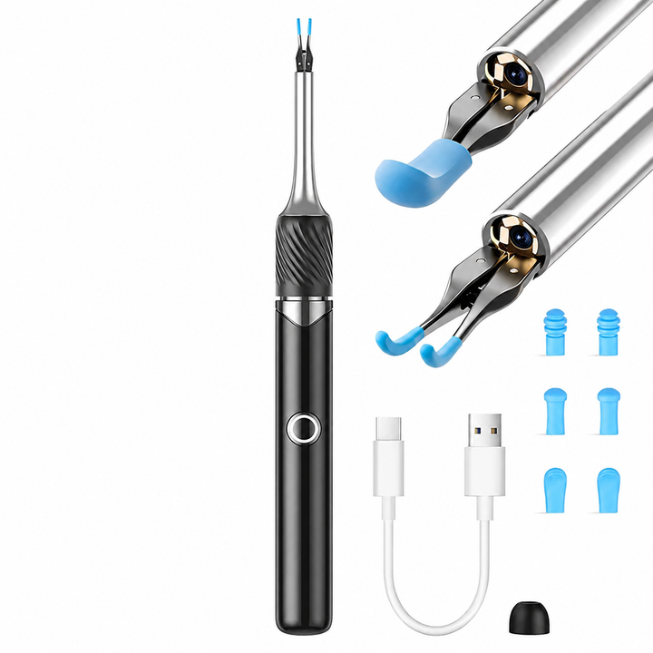 Premium 3-in-1 WiFi Visual Ear Cleaning Tool Camera Ear Pick Tweezers 12MP HD Endoscope Silicone Ear Spoon Rechargeable Smart Ear Cleaner Device