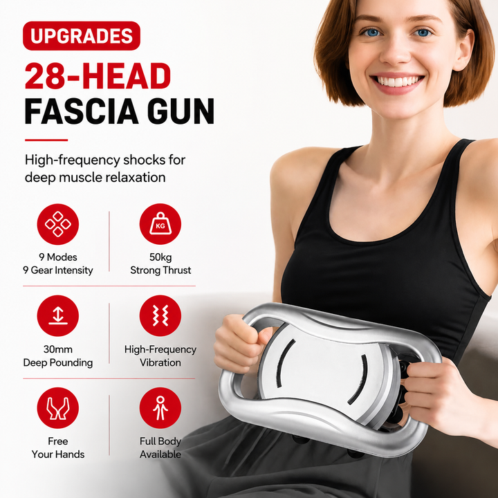 Premium 30 Head Massage Gun High Frequency Vibration Muscle Massager Fascia Therapy Full Body Percussion Device Portable Rechargeable USB-C