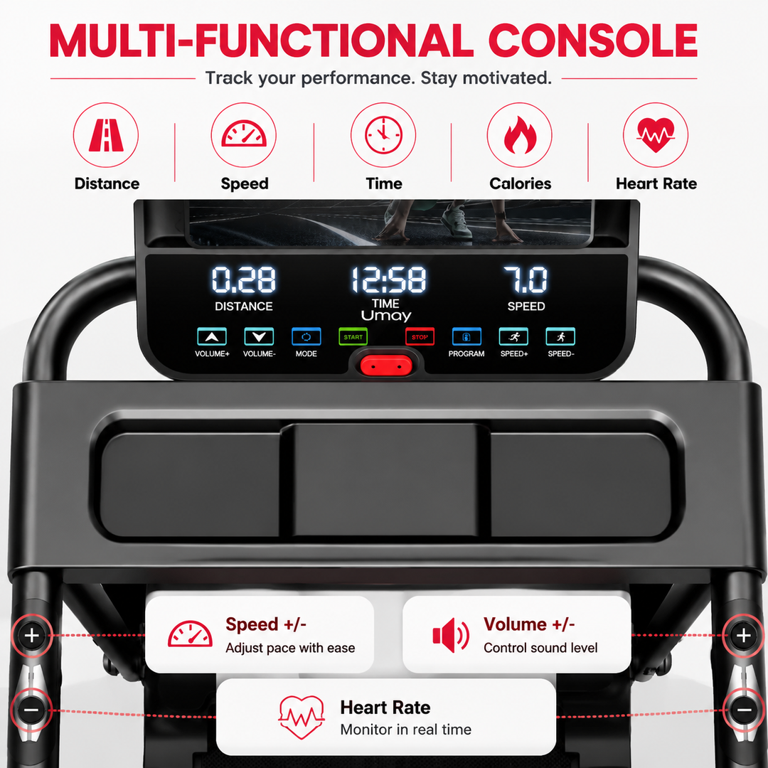 Premium 3.0HP Brushless Foldable Treadmill 300 lb Capacity Home Running Machine with Dual Shock Absorption Heart Rate Monitor Bluetooth LED Console
