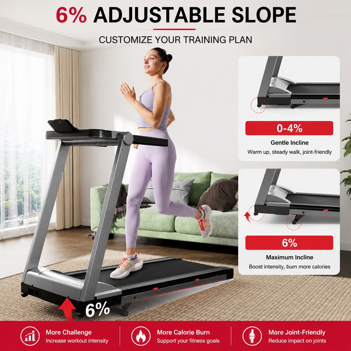Premium 3.5HP Foldable Incline Treadmill 10MPH Smart App Walking Pad 350 lb Capacity 6% Incline Touch Screen Bluetooth Home Running Machine