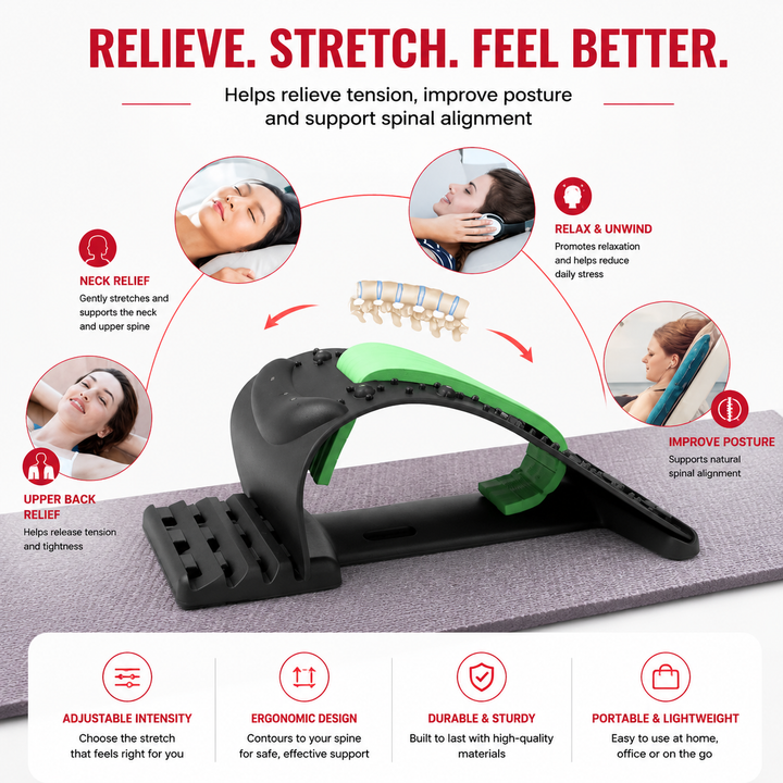Premium 4-Level Neck Stretcher Cervical Spine Massager Adjustable Back Stretch Device Magnetic Acupressure Neck Pain Relief Ergonomic Support Tool