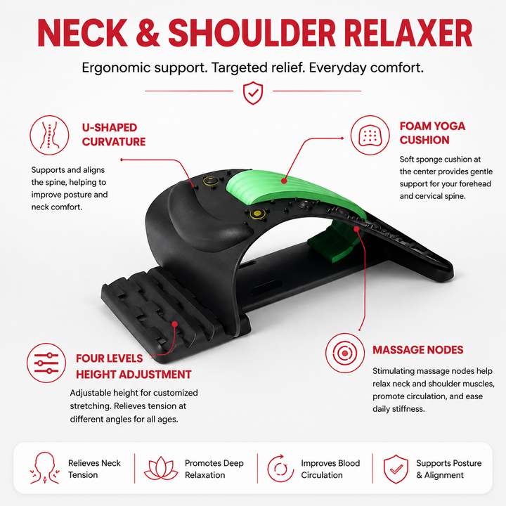 Premium 4-Level Neck Stretcher Cervical Spine Massager Adjustable Back Stretch Device Magnetic Acupressure Neck Pain Relief Ergonomic Support Tool