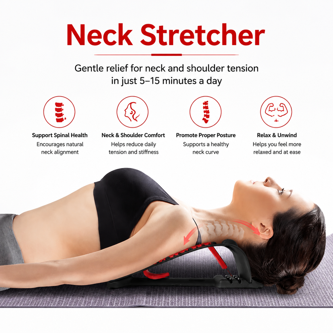 Premium 4-Level Neck Stretcher Cervical Spine Massager Adjustable Back Stretch Device Magnetic Acupressure Neck Pain Relief Ergonomic Support Tool