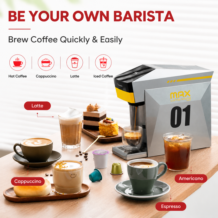 Premium 4-in-1 Coffee Machine Nespresso Dolce Gusto K-Cup and Ground Coffee Compatible 19 Bar Espresso Maker Compact Coffee Brewer