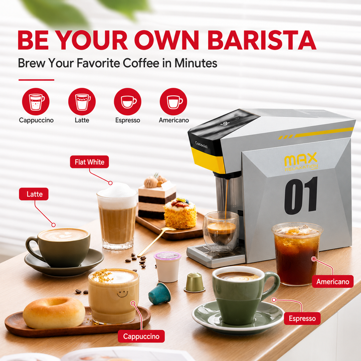 Premium 4-in-1 Coffee Machine Nespresso Dolce Gusto K-Cup and Ground Coffee Compatible 19 Bar Espresso Maker Compact Coffee Brewer