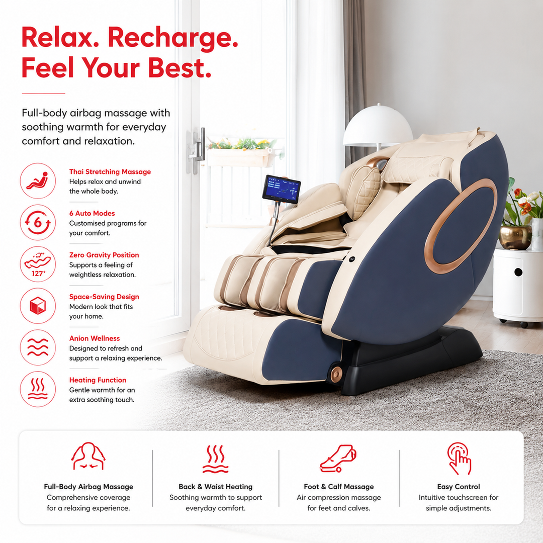 Premium 4D Massage Chair SL-Track Full Body Shiatsu Recliner Zero Gravity Electric Massage Chair Yoga Stretching Foot Roller Heat Bluetooth Home Relaxation Chair