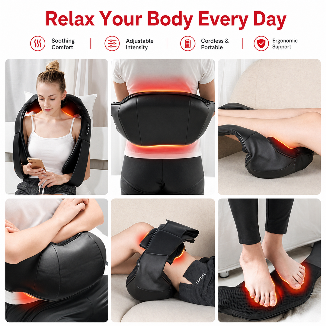 Premium 4D Shiatsu Neck Shoulder Massager Electric Kneading Heat Massage Pillow Back Full Body Car Home Use Portable Relaxation Therapy Device