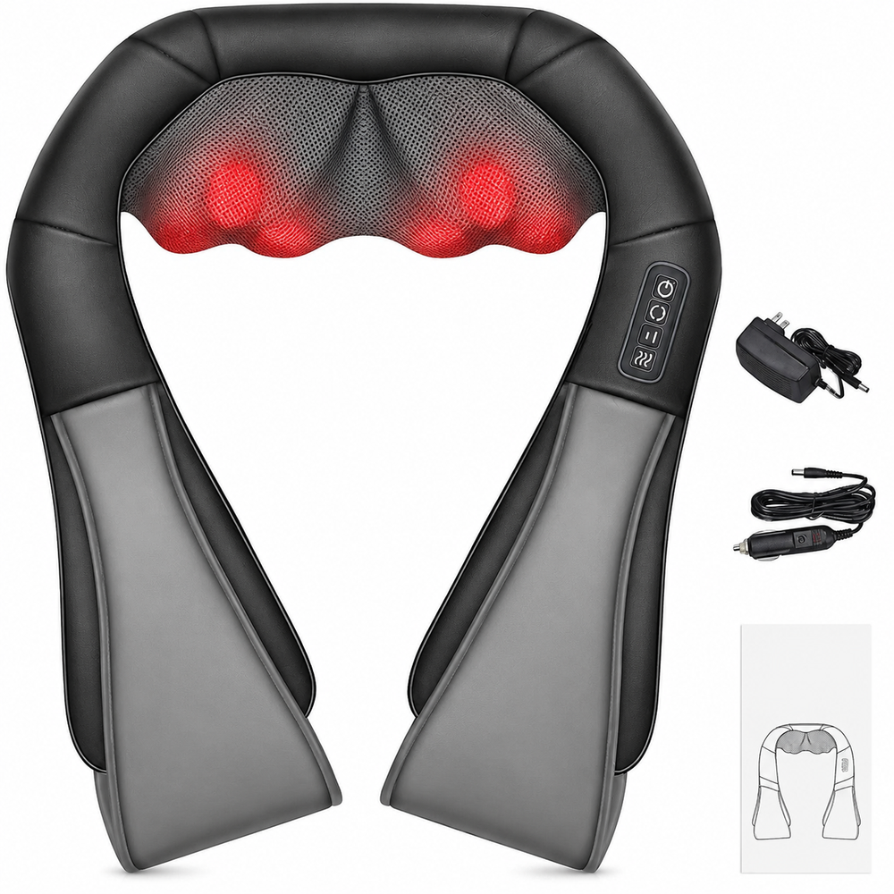 Premium 4D Shiatsu Neck Shoulder Massager Electric Kneading Heat Massage Pillow Back Full Body Car Home Use Portable Relaxation Therapy Device