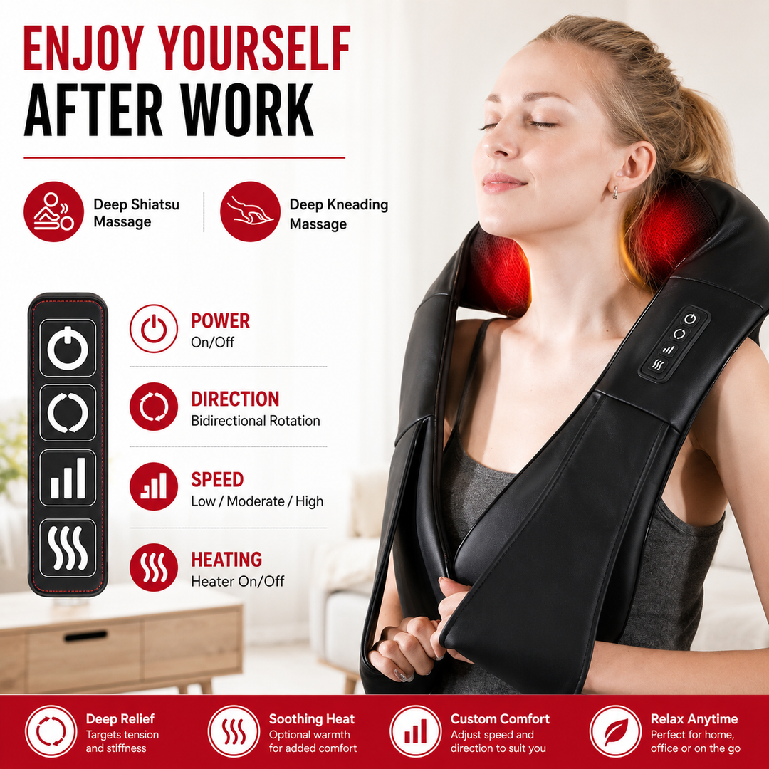 Premium 4D Shiatsu Neck Shoulder Massager Electric Kneading Heat Massage Pillow Back Full Body Car Home Use Portable Relaxation Therapy Device