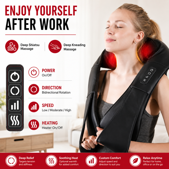 Premium 4D Shiatsu Neck Shoulder Massager Electric Kneading Heat Massage Pillow Back Full Body Car Home Use Portable Relaxation Therapy Device