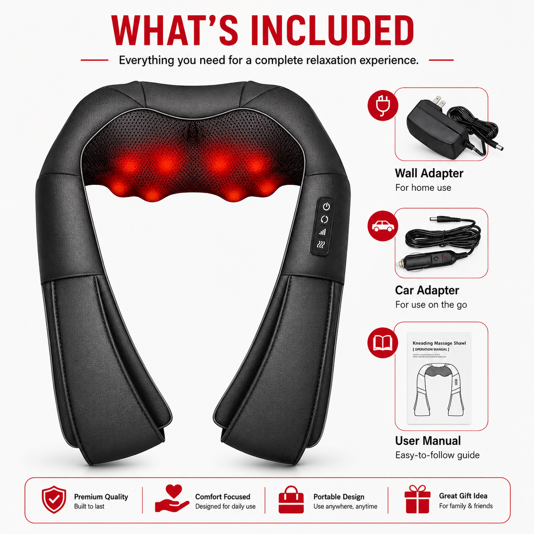 Premium 4D Shiatsu Neck Shoulder Massager Electric Kneading Heat Massage Pillow Back Full Body Car Home Use Portable Relaxation Therapy Device
