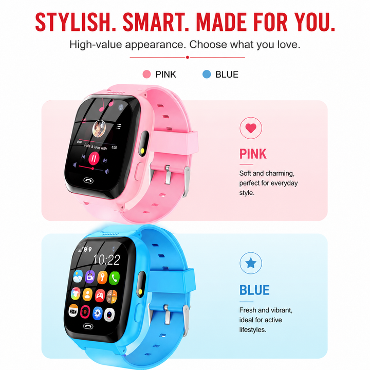 Premium 4G Kids Smartwatch GPS Tracker Video Call SOS IP67 Waterproof WiFi 8GB ROM Voice Call Location Tracking Children Smart Watch Android iOS Compatible