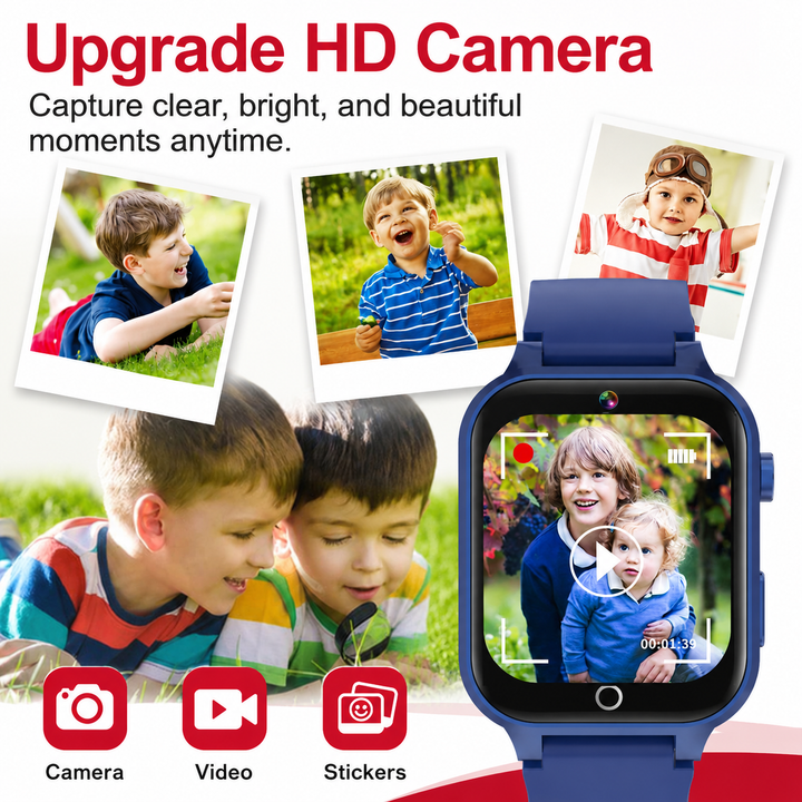 Premium 4G Kids Smartwatch GPS Tracker Video Call SOS IP67 Waterproof WiFi 8GB ROM Voice Call Location Tracking Children Smart Watch Android iOS Compatible
