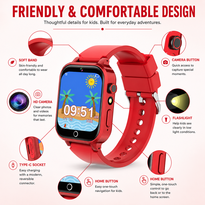 Premium 4G Kids Smartwatch GPS Video Call Voice Call IP67 Waterproof 8GB ROM WiFi Location Tracking SOS Button Activity Monitor Smart Watch for Kids