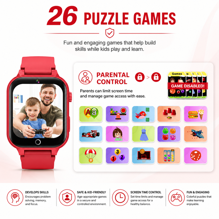 Premium 4G Kids Smartwatch GPS Video Call Voice Call IP67 Waterproof 8GB ROM WiFi Location Tracking SOS Button Activity Monitor Smart Watch for Kids