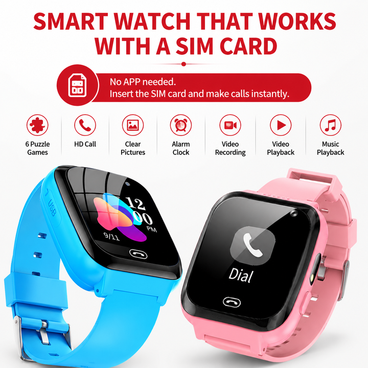 Premium 4G Kids Smartwatch GPS Video Call Voice Call IP67 Waterproof 8GB ROM WiFi Location Tracking SOS Button Activity Monitor Smart Watch for Kids