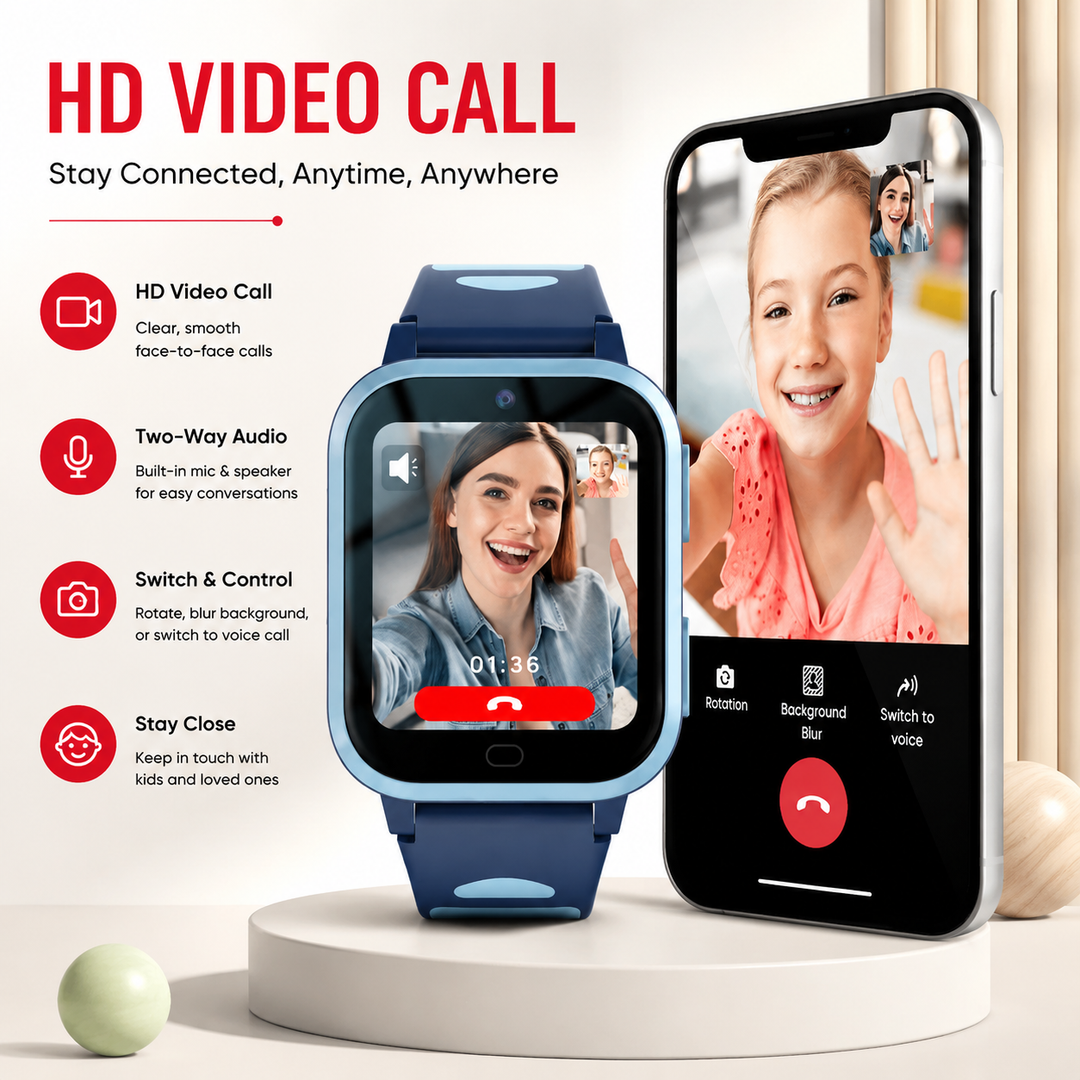 Premium 4G Kids Smartwatch GPS Video Call Voice Call IP67 Waterproof 8GB ROM WiFi Location Tracking SOS Button Activity Monitor Smart Watch for Kids