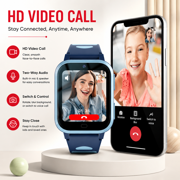 Premium 4G Kids Smartwatch GPS Video Call Voice Call IP67 Waterproof 8GB ROM WiFi Location Tracking SOS Button Activity Monitor Smart Watch for Kids