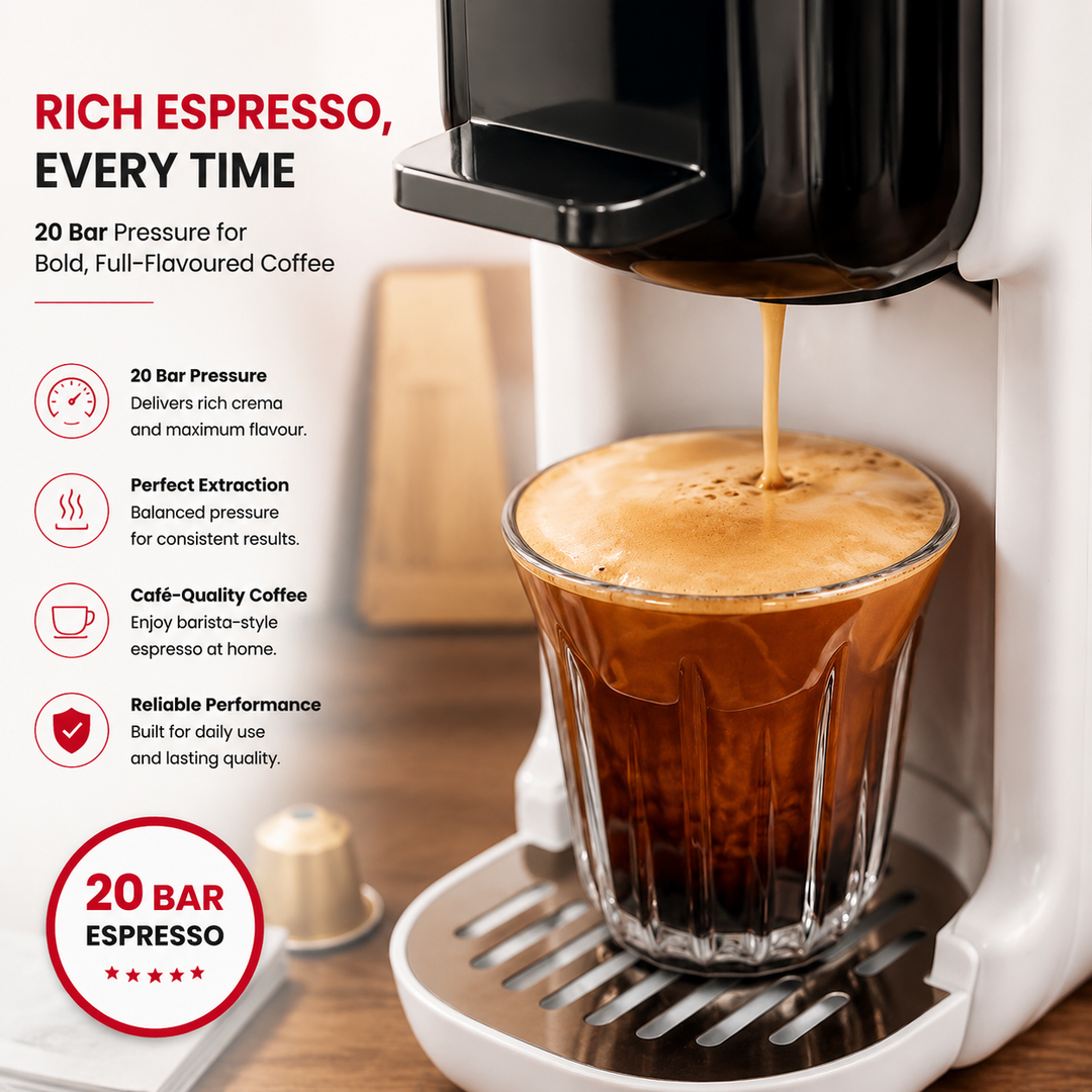 Premium 5-in-1 Capsule Coffee Machine 20 Bar Espresso Maker Compatible with Nespresso K-Cup Dolce Gusto ESE Pods Ground Coffee Hot Cold Brew Coffee Machine