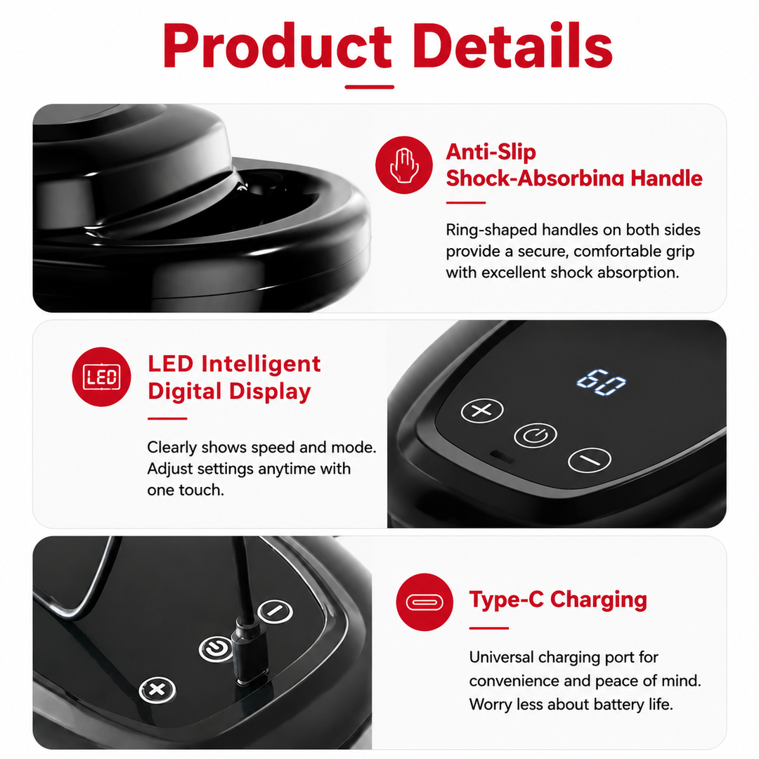 Premium 6 Head Massage Gun Deep Tissue Percussion Muscle Massager Multi Head Vibration Therapy Device Full Body Neck Back Shoulder Relief Rechargeable Cordless